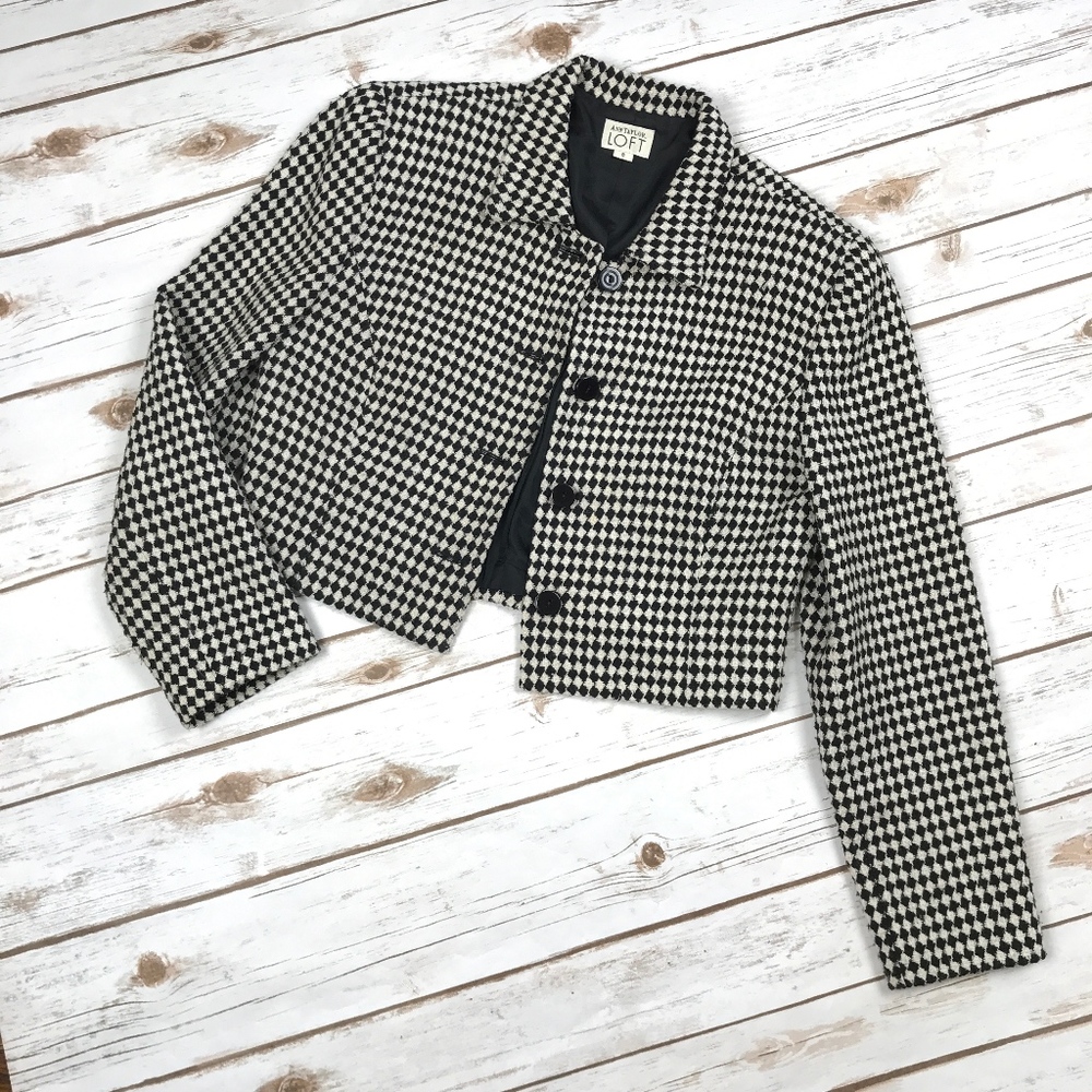 VTG Ann Taylor LOFT Checkered Cropped Jacket 8